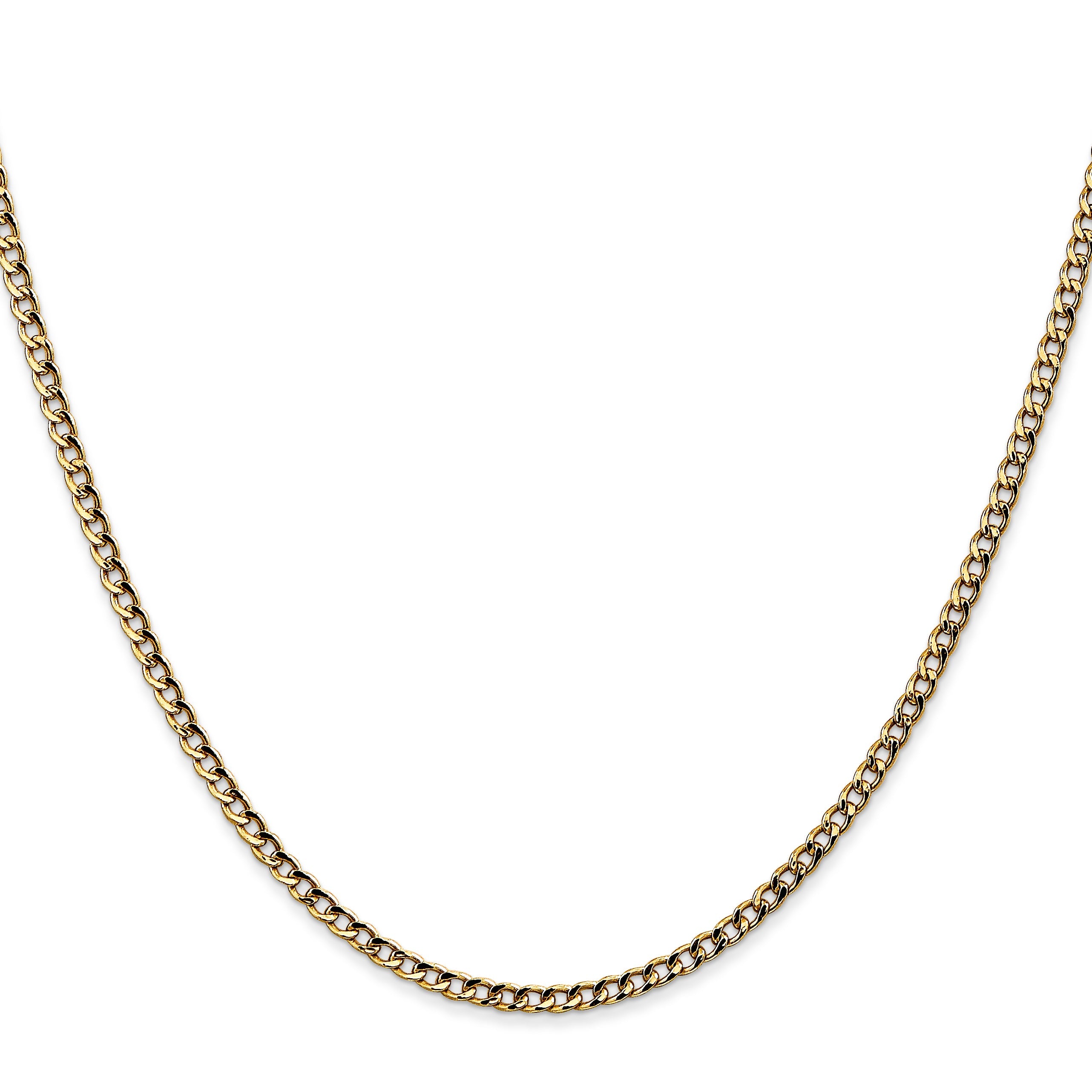 24 Inch 10k Yellow Gold 2.5mm Semi-Solid Curb Link Chain Necklace