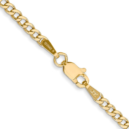 24 Inch 10k Yellow Gold 2.5mm Semi-Solid Curb Link Chain Necklace