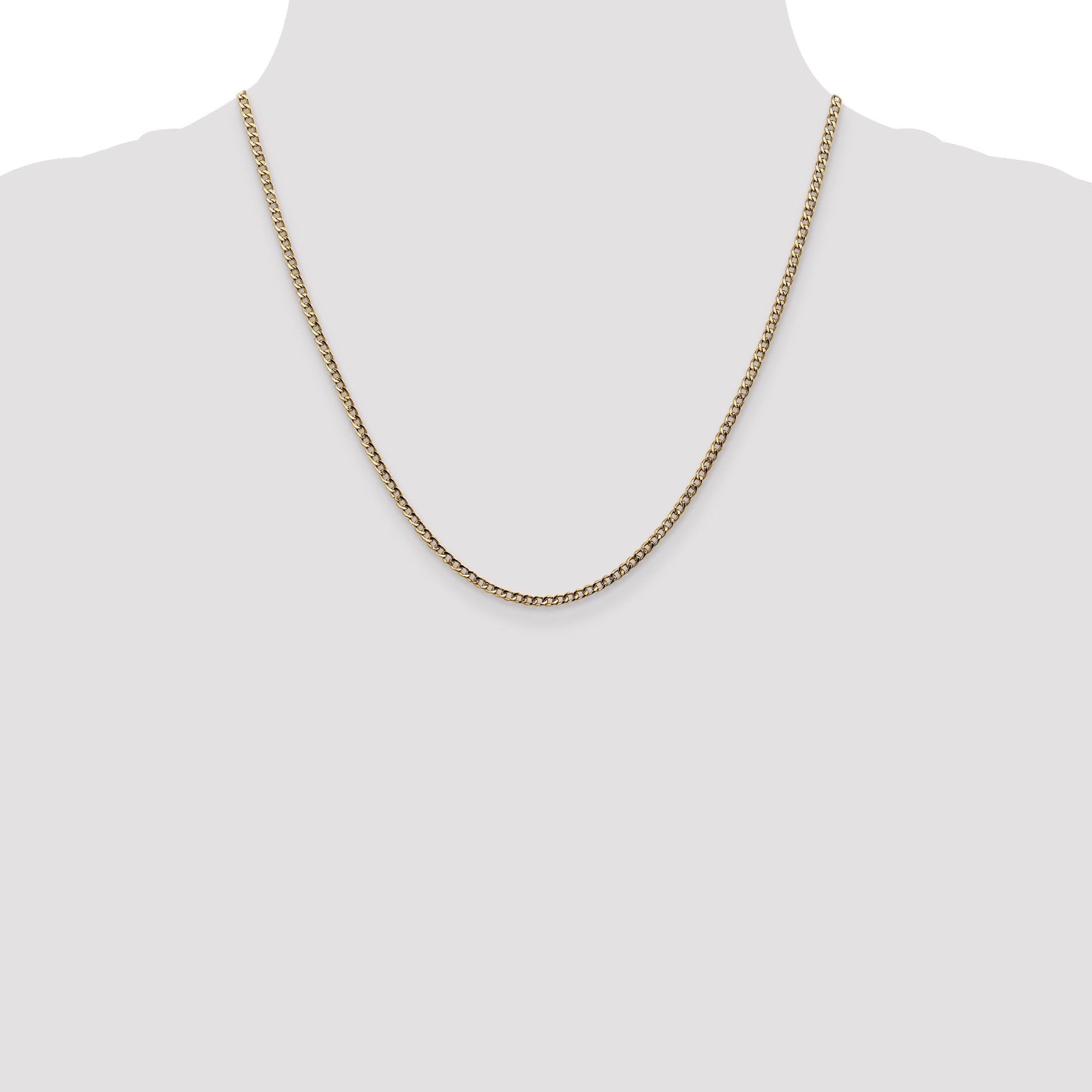 2 Inch 10k Yellow Gold 2.5mm Semi-Solid Curb Link Chain Necklace
