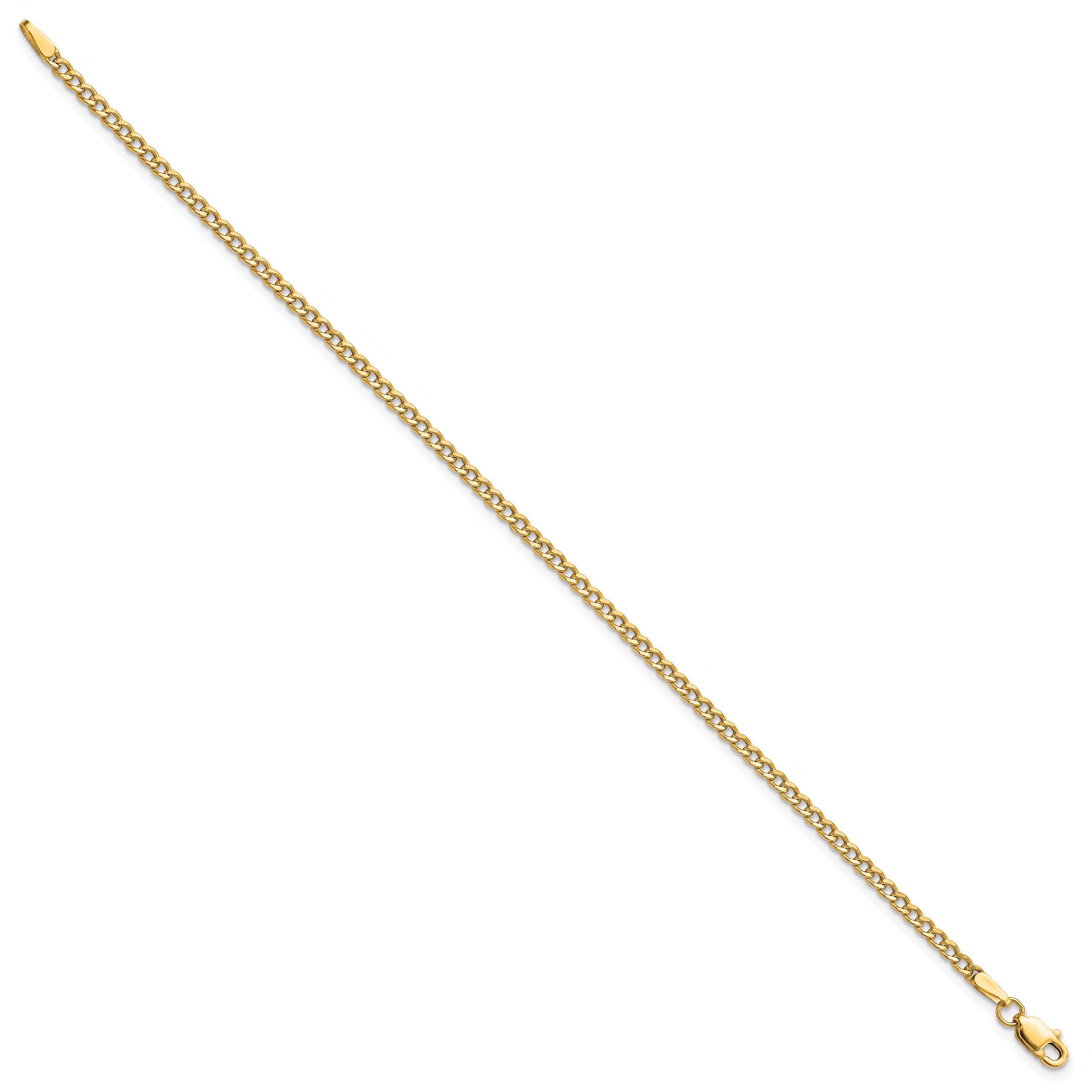 7 Inch 10k Yellow Gold 2.5mm Semi-Solid Curb Link Chain Bracelet