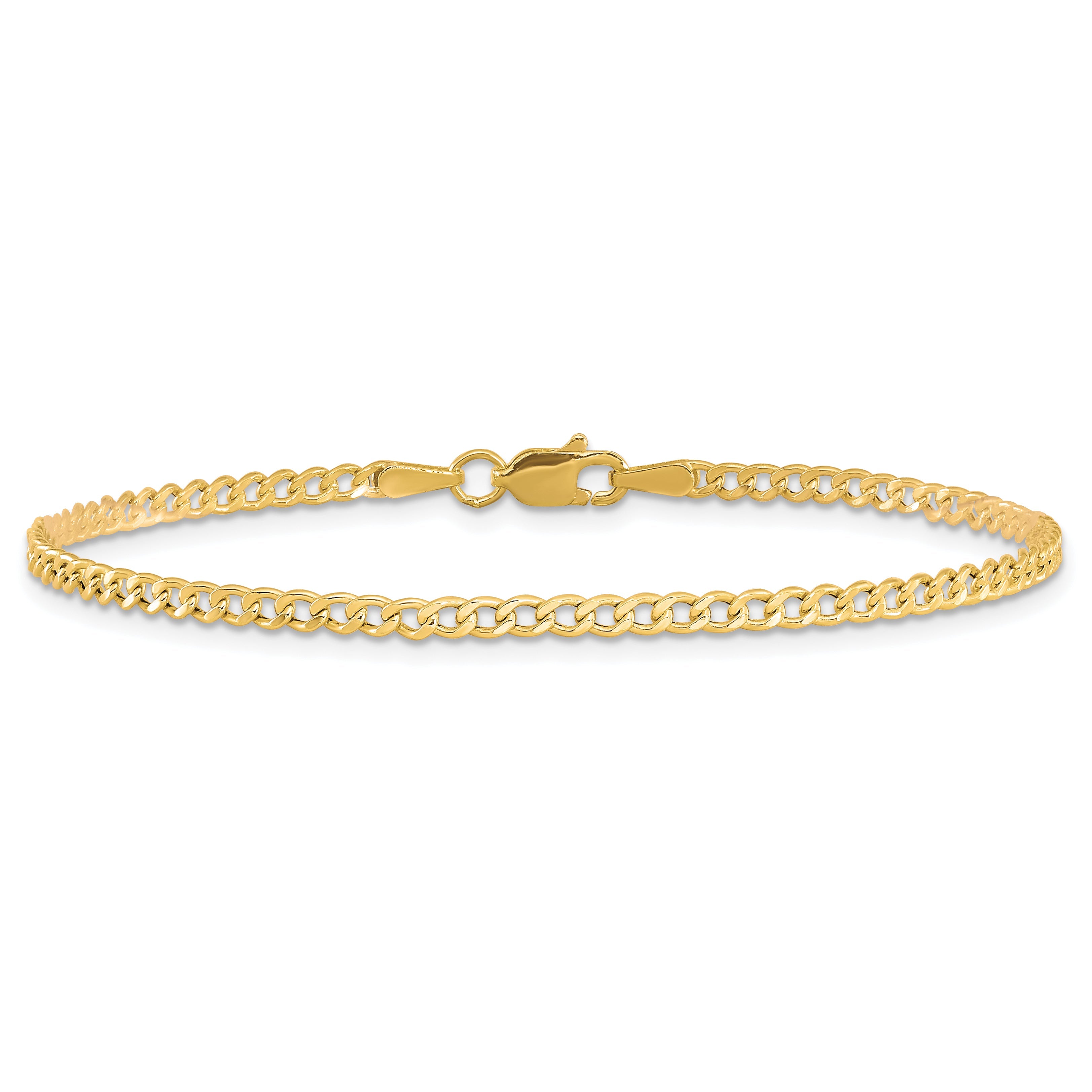 10K Yellow Gold 2.5mm Semi-Solid Curb Link Chain Anklet