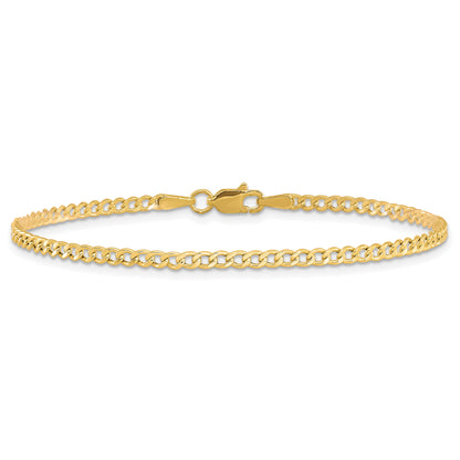 7 Inch 10k Yellow Gold 2.5mm Semi-Solid Curb Link Chain Bracelet