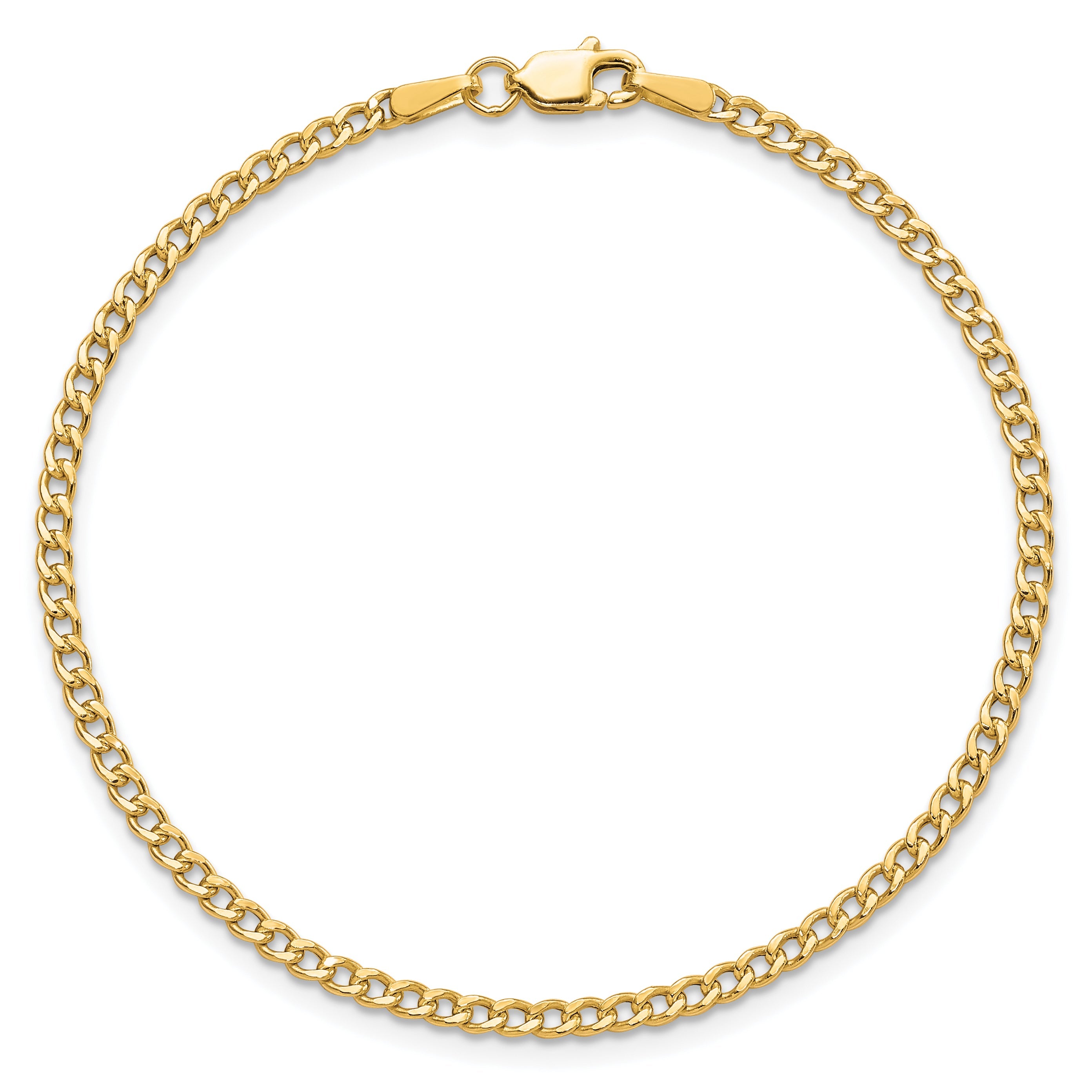 10K Yellow Gold 2.5mm Semi-Solid Curb Link Chain Anklet