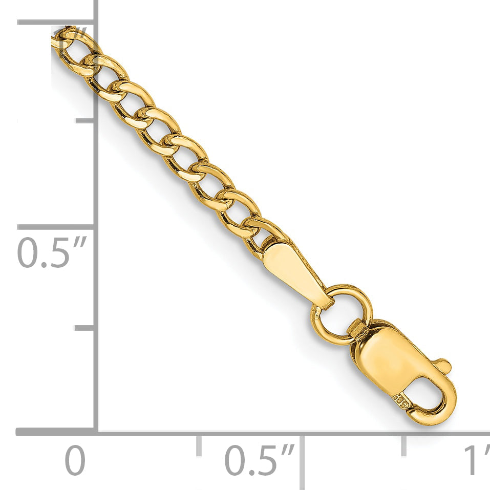 10k Yellow Gold 2.5mm Semi-Solid Curb Link Chain Anklet
