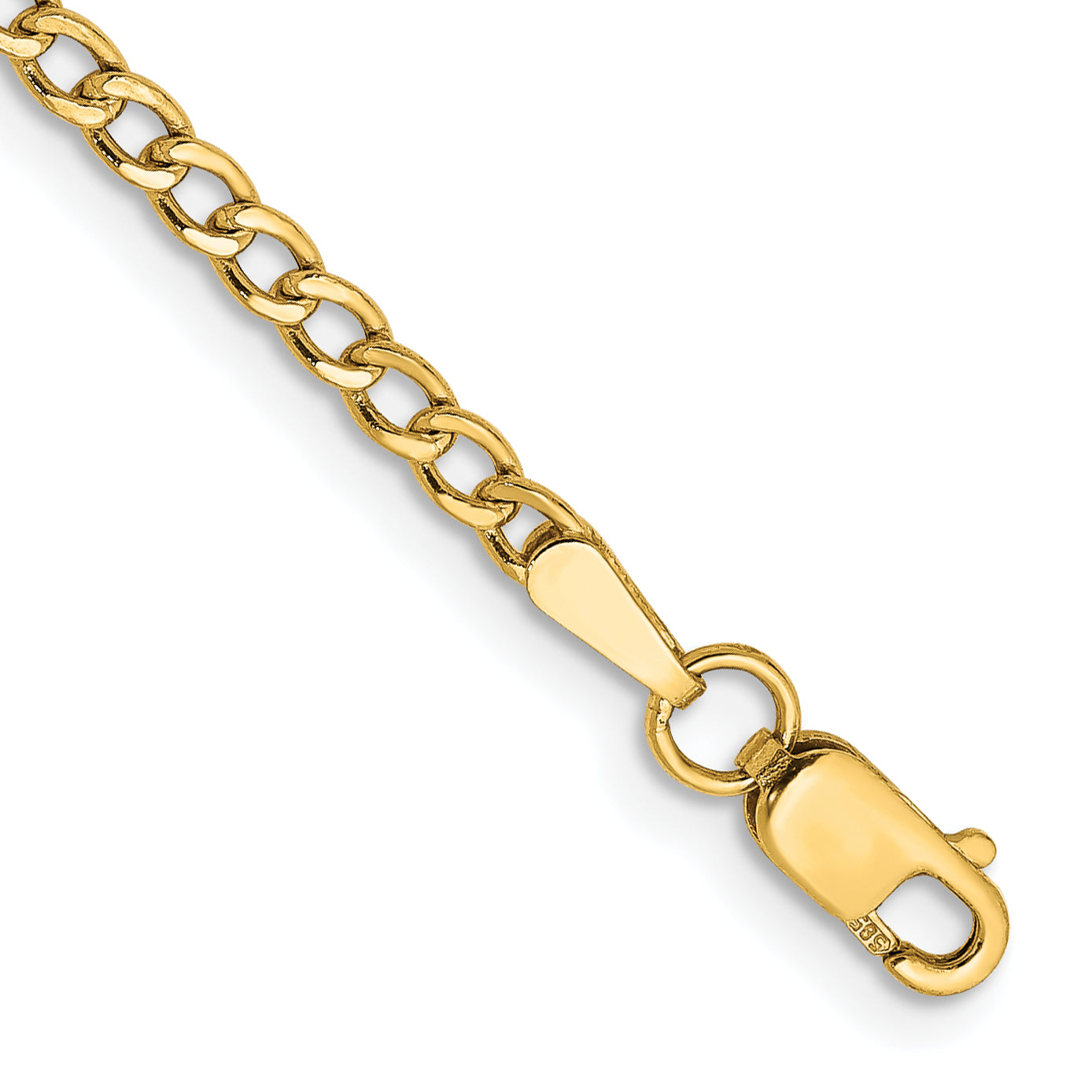 10k Yellow Gold 2.5mm Semi-Solid Curb Link Chain Anklet