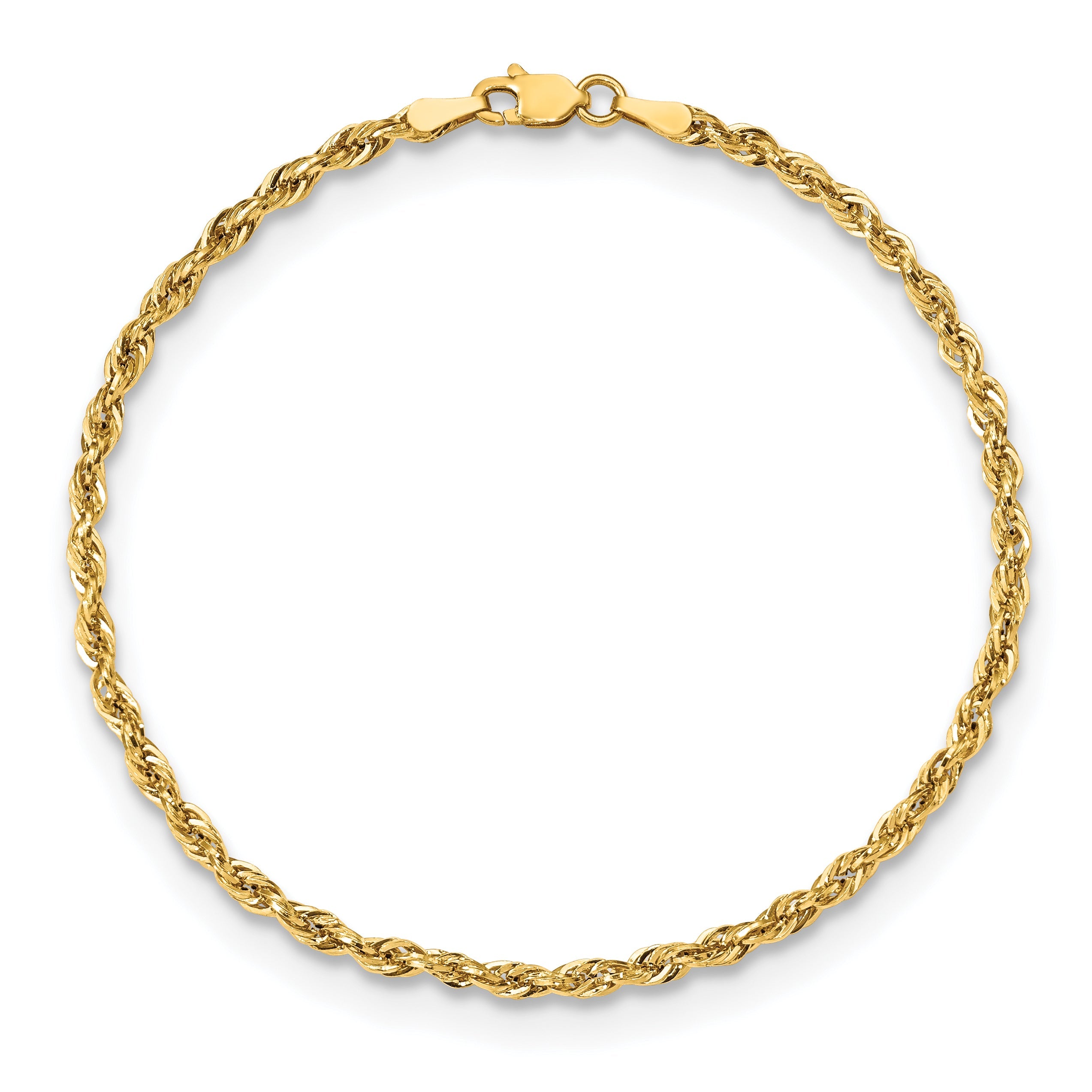 9 Inch 10K Yellow Gold 2.8mm Semi-Solid Rope Chain Anklet