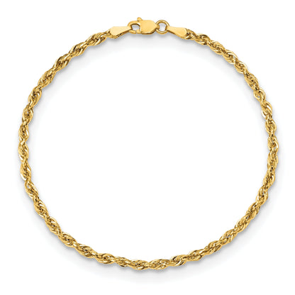 9 Inch 10K Yellow Gold 2.8mm Semi-Solid Rope Chain Anklet