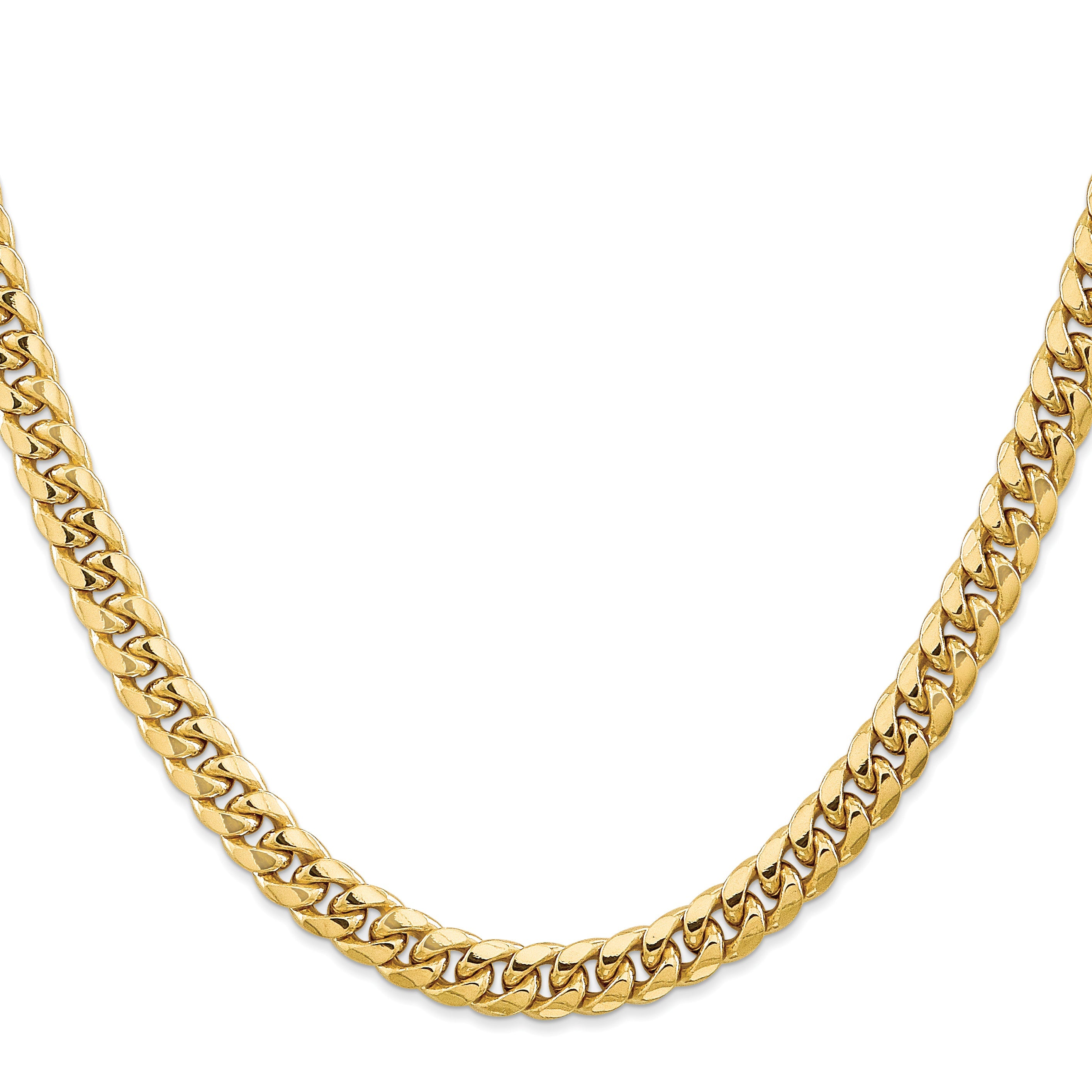 22 Inch 10K Yellow Gold 6.75mm Semi-Solid Miami Cuban Chain Necklace