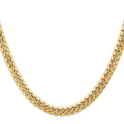 22 Inch 10K Yellow Gold 6.75mm Semi-Solid Miami Cuban Chain Necklace