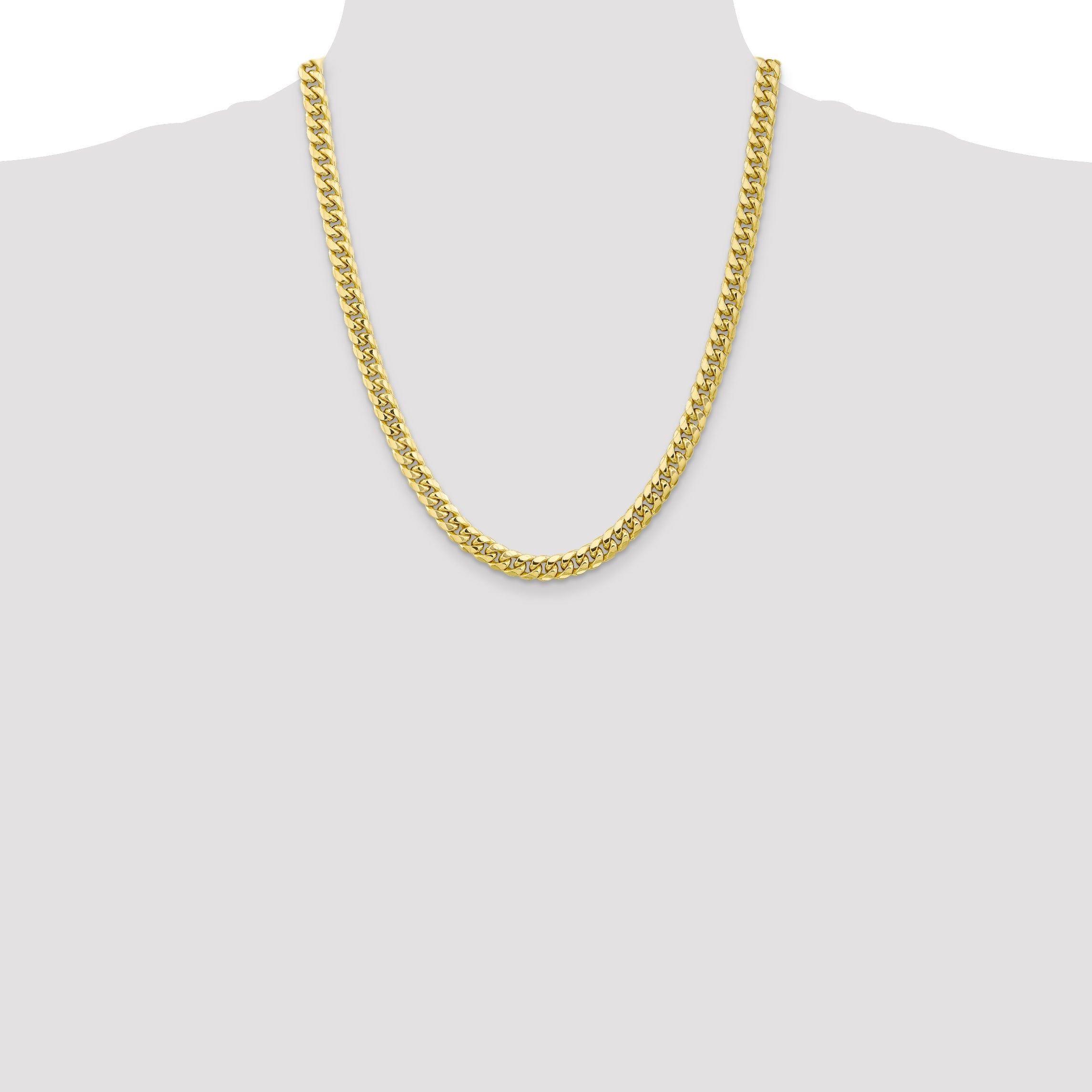 22 Inch 10K Yellow Gold 6.75mm Semi-Solid Miami Cuban Chain Necklace
