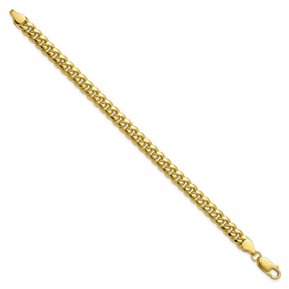8 Inch 10K Yellow Gold 6.75mm Semi-Solid Miami Cuban Chain Bracelet