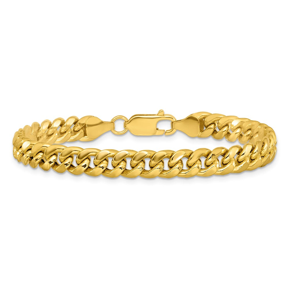 8 Inch 10K Yellow Gold 6.75mm Semi-Solid Miami Cuban Chain Bracelet