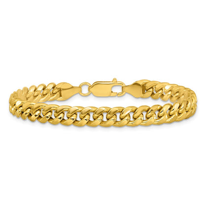 8 Inch 10K Yellow Gold 6.75mm Semi-Solid Miami Cuban Chain Bracelet