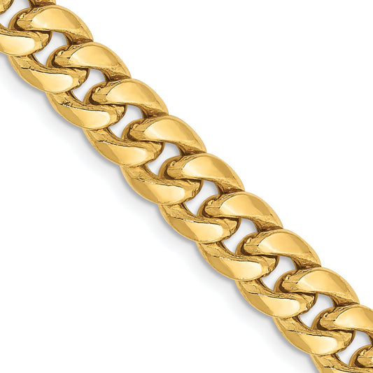 22 Inch 10K Yellow Gold 6.75mm Semi-Solid Miami Cuban Chain Necklace
