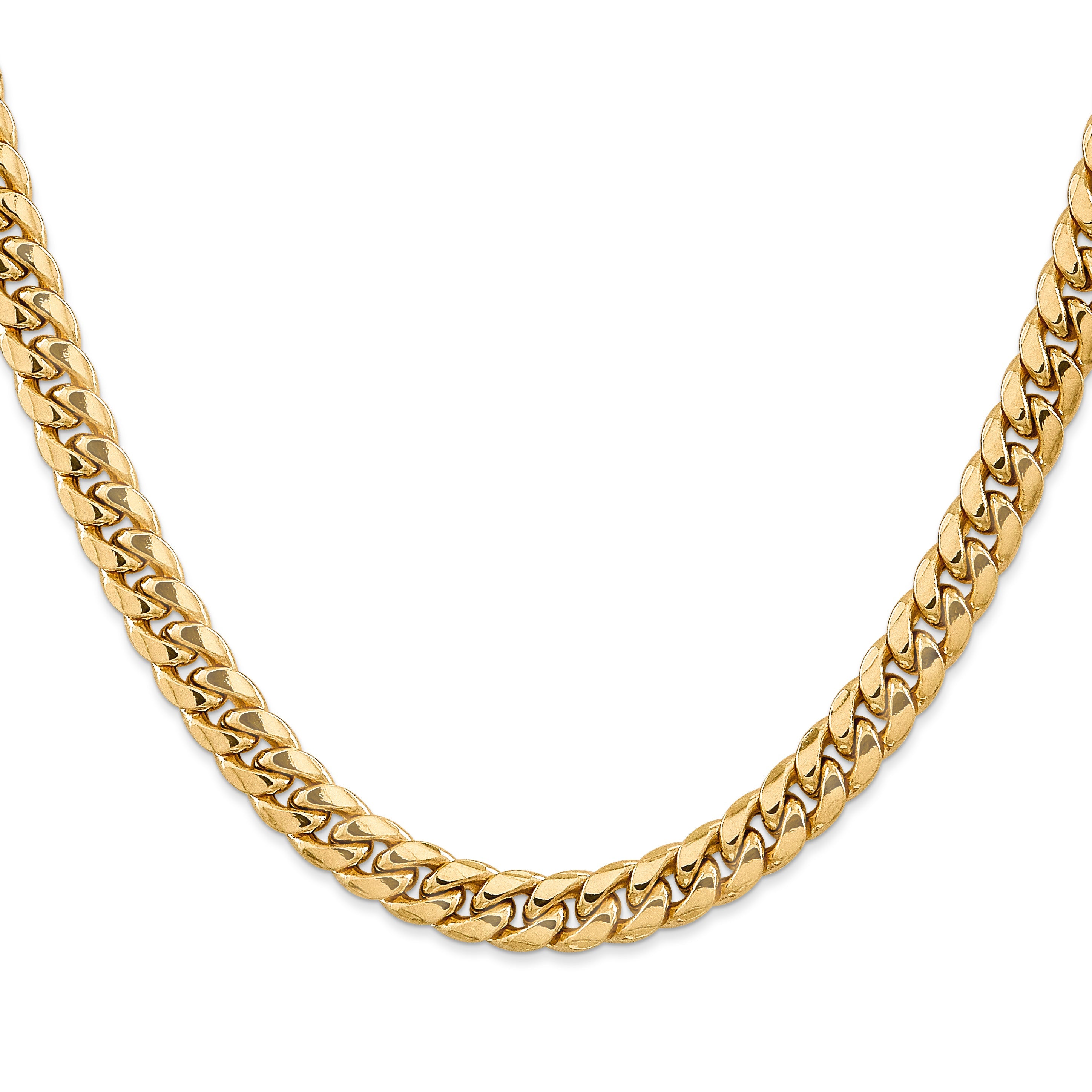 24 Inch 10k Yellow Gold 7.3mm Semi-Solid Miami Cuban Chain Necklace