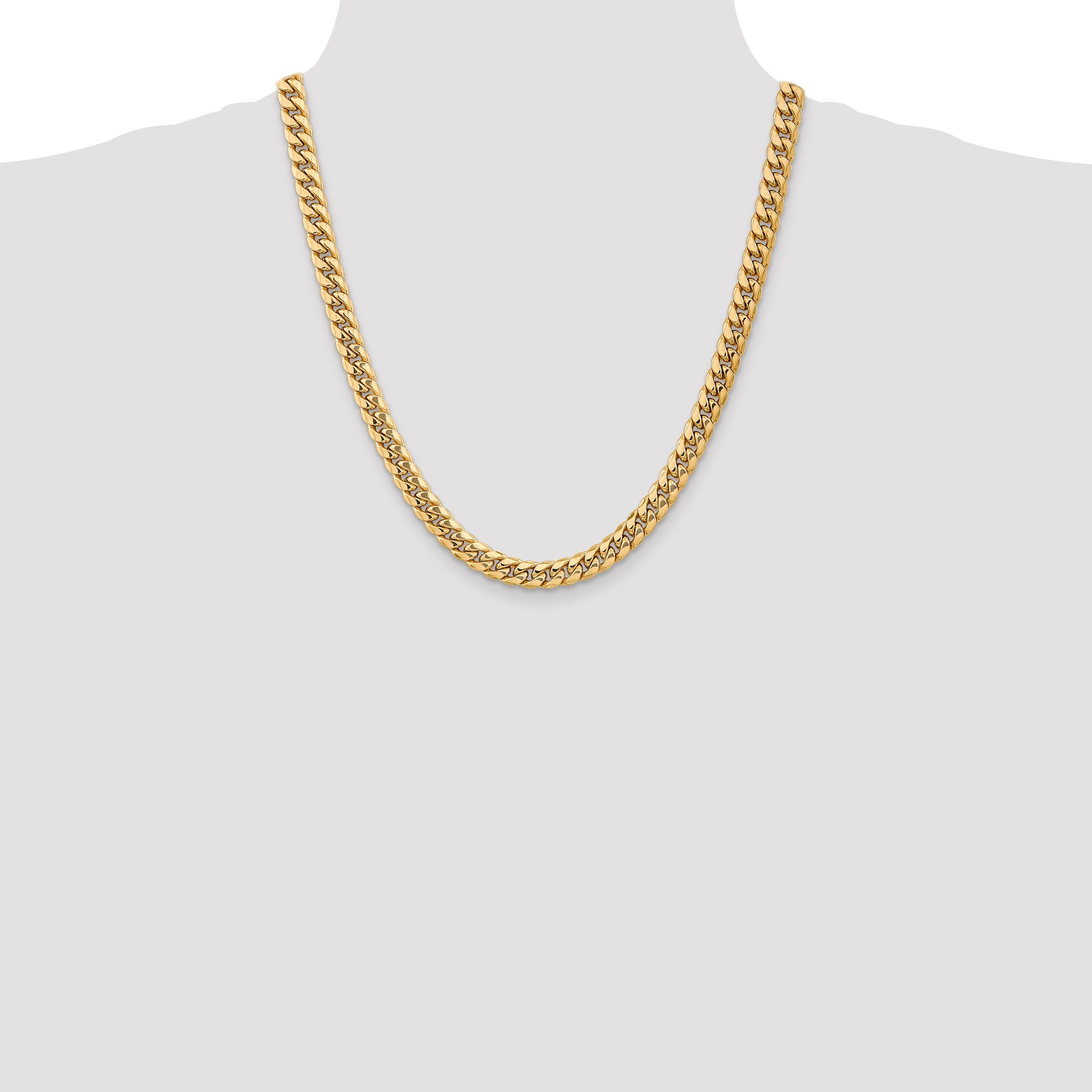 22 Inch 10k Yellow Gold 7.3mm Semi-Solid Miami Cuban Chain Necklace