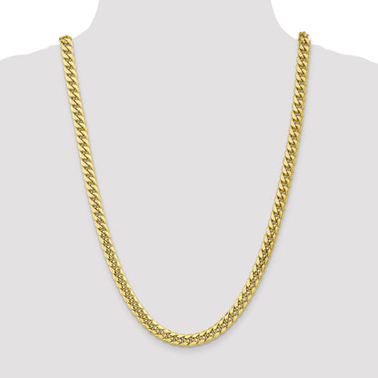 26 Inch 10k Yellow Gold 7.3mm Semi-Solid Miami Cuban Chain Necklace
