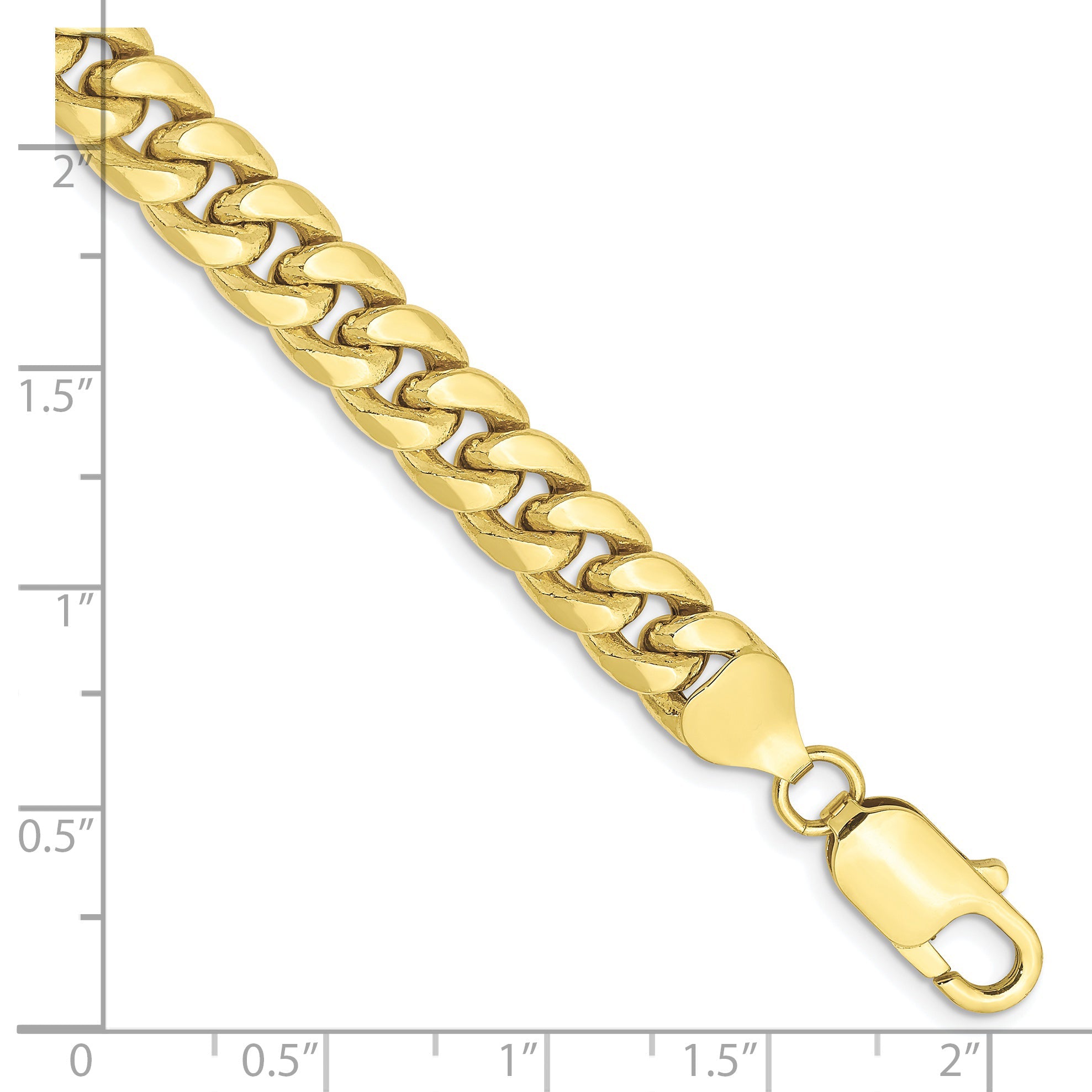 7 Inch 10k Yellow Gold 7.3mm Semi-Solid Miami Cuban Chain Bracelet