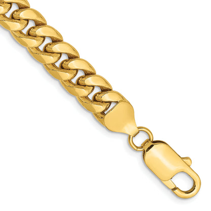 7 Inch 10k Yellow Gold 7.3mm Semi-Solid Miami Cuban Chain Bracelet