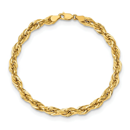 9 Inch 10K Yellow Gold 5.4mm Semi-Solid Rope Chain Anklet
