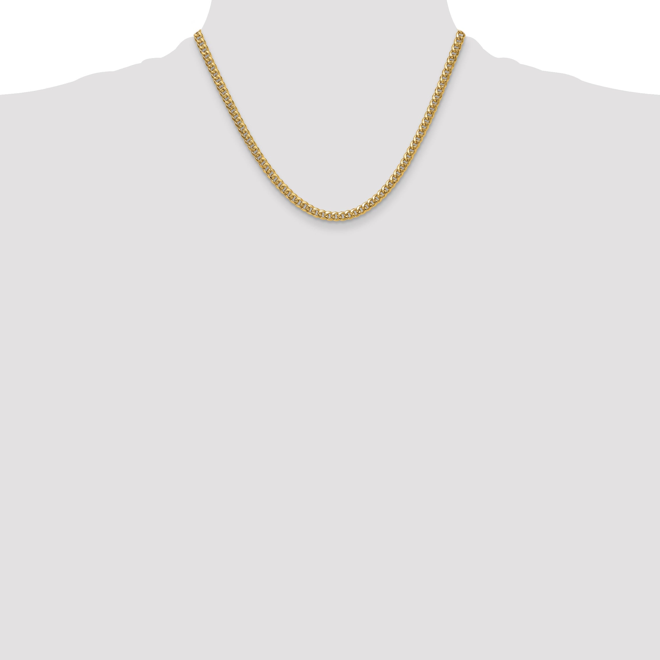 18 Inch 10K Yellow Gold 4.5mm Semi-Solid Miami Cuban Chain Necklace