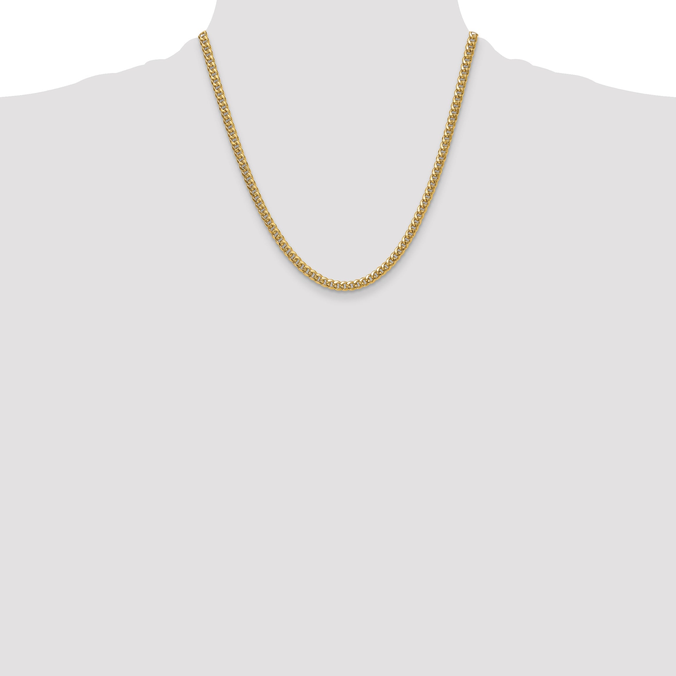 2 Inch 10K Yellow Gold 4.5mm Semi-Solid Miami Cuban Chain Necklace