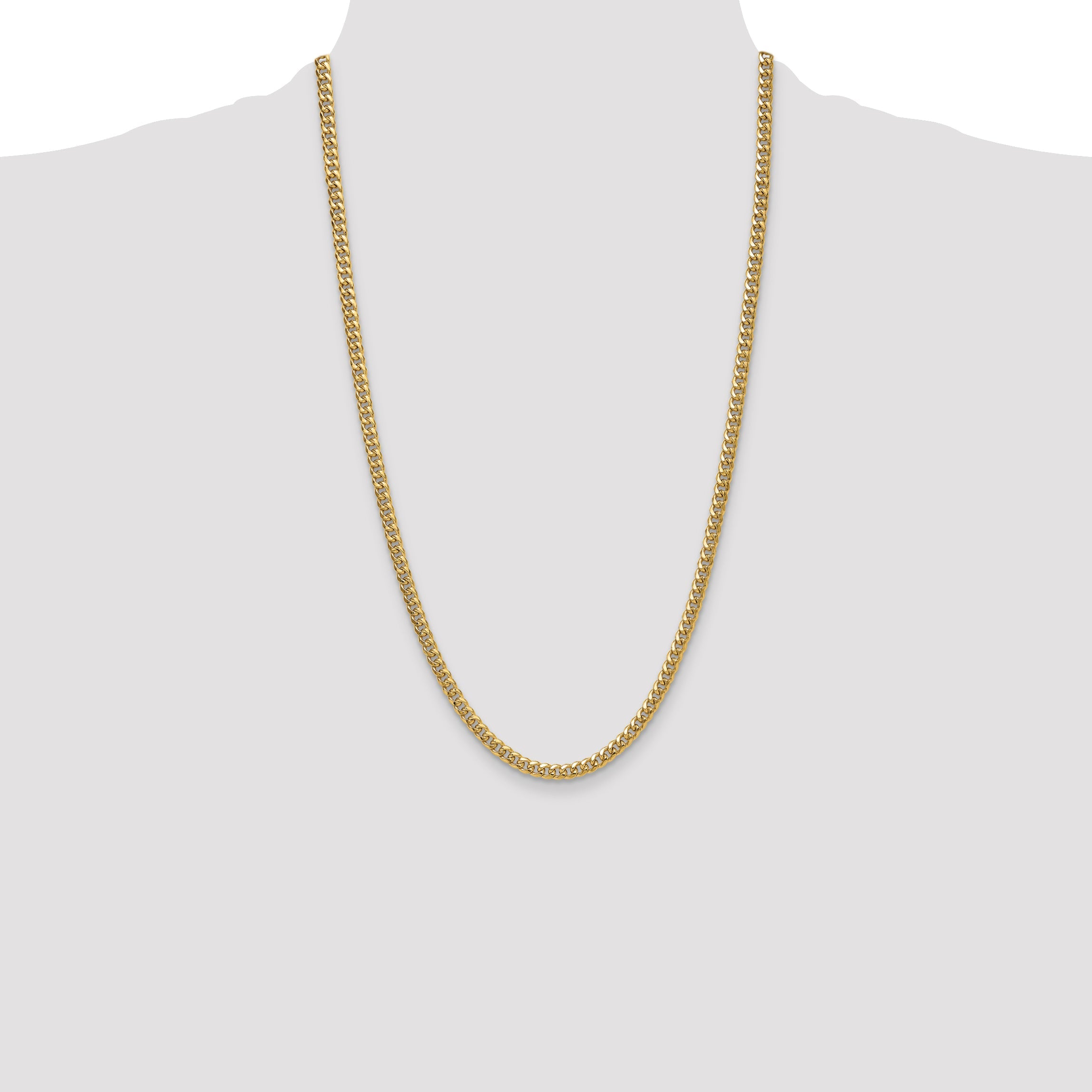 26 Inch 10K Yellow Gold 4.5mm Semi-Solid Miami Cuban Chain Necklace