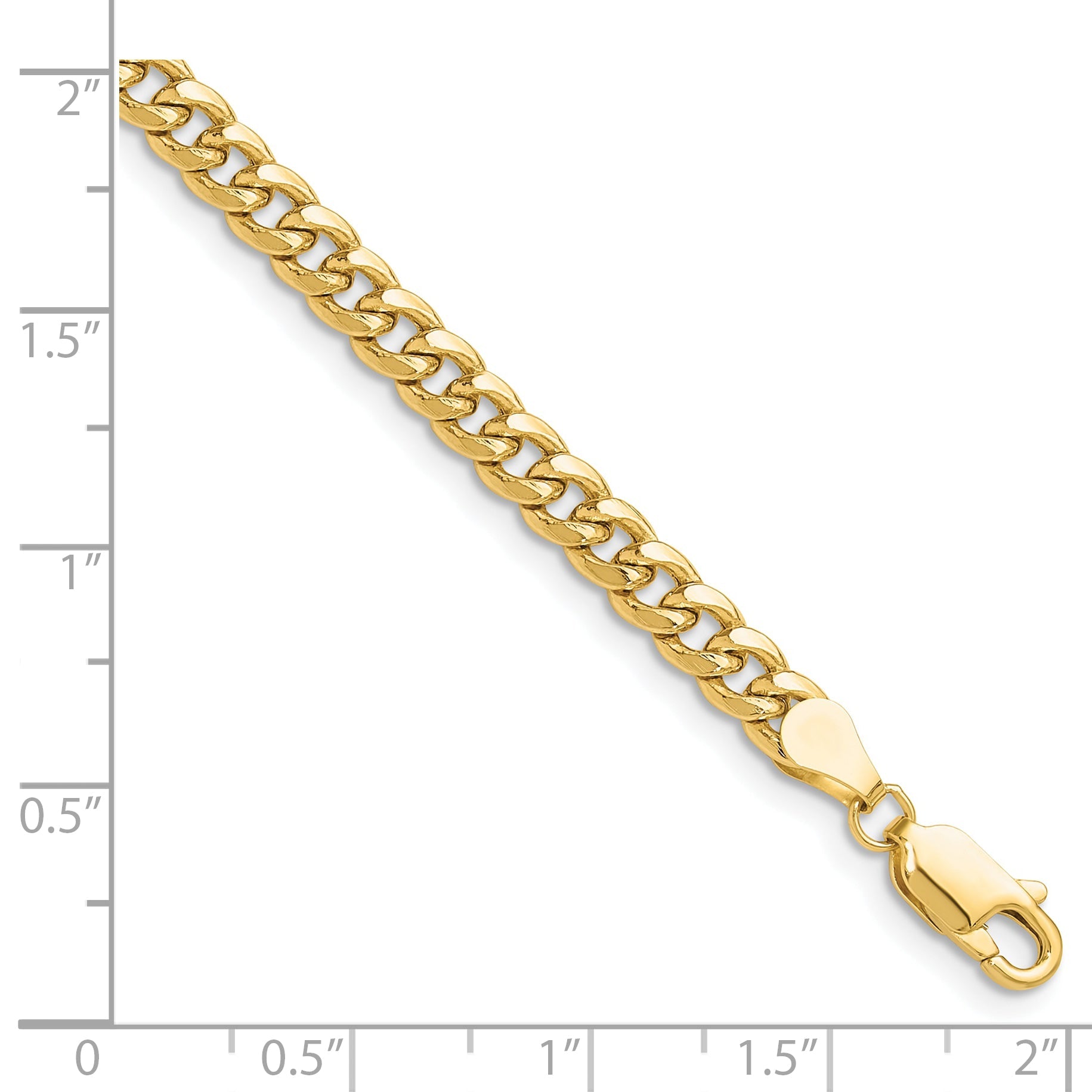 8 Inch 10K Yellow Gold 4.5mm Semi-Solid Miami Cuban Chain Bracelet