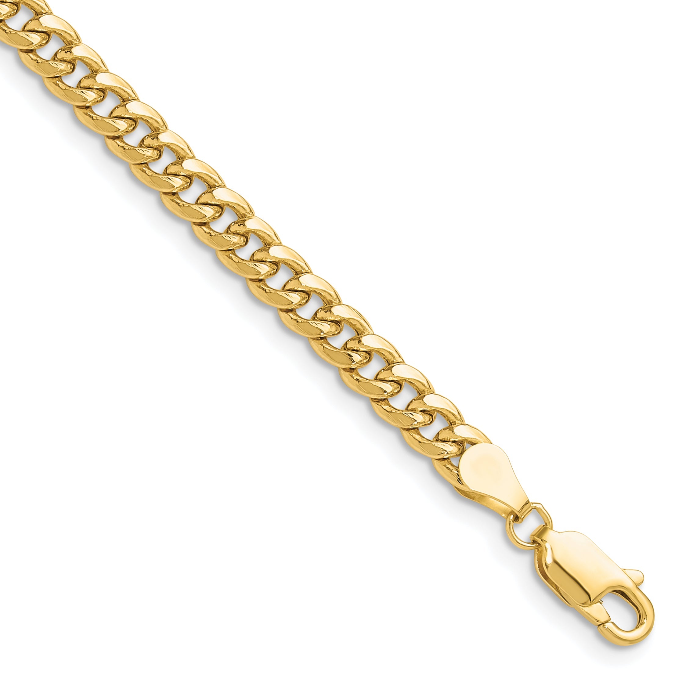 7 Inch 10K Yellow Gold 4.5mm Semi-Solid Miami Cuban Chain Bracelet