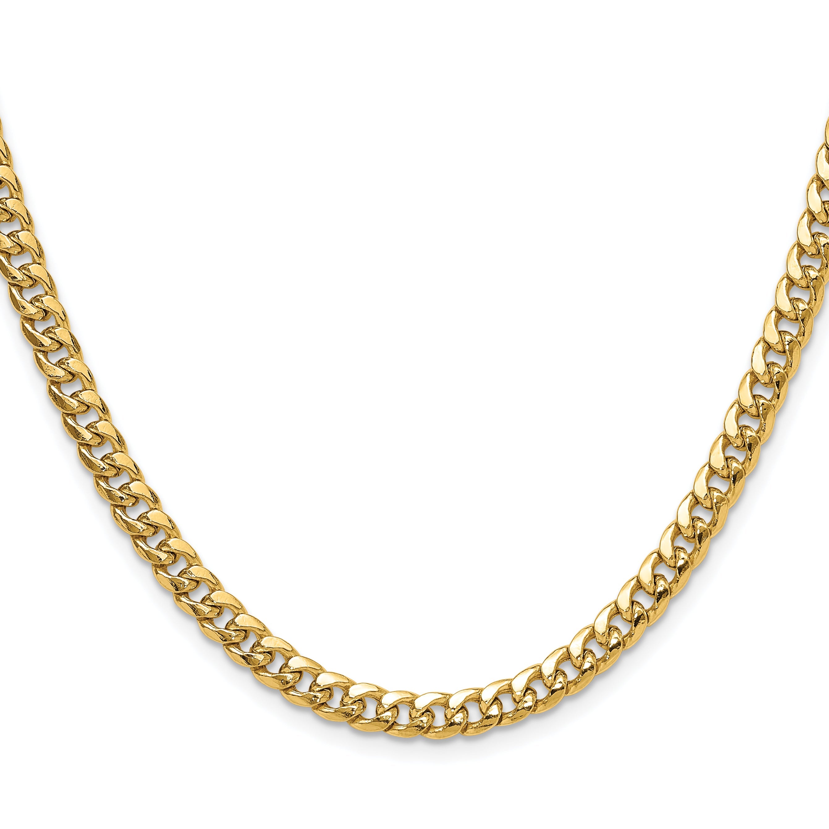 24 Inch 10K Yellow Gold 5.25mm Semi-Solid Miami Cuban Chain Necklace