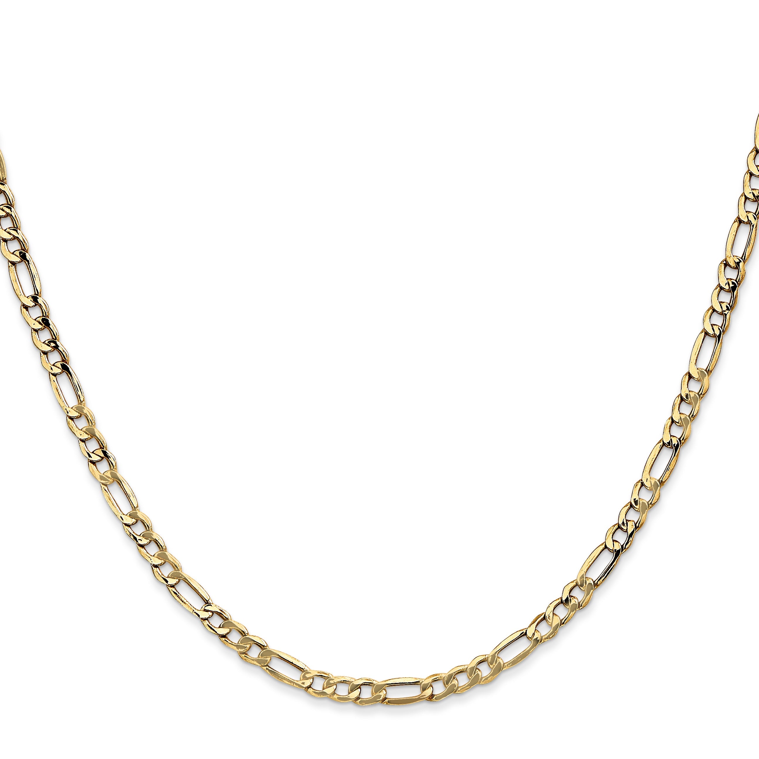 24 Inch 10k Yellow Gold 3.5mm Semi-Solid Figaro Chain Necklace