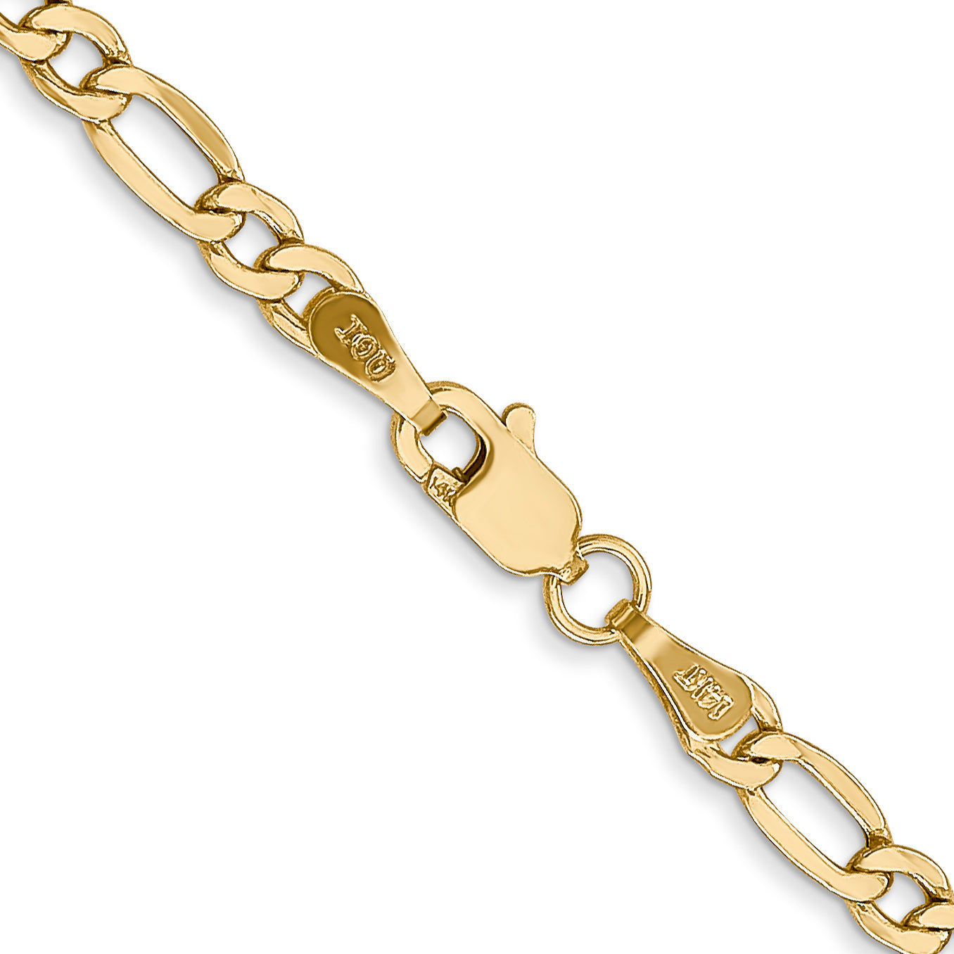 22 Inch 10k Yellow Gold 3.5mm Semi-Solid Figaro Chain Necklace