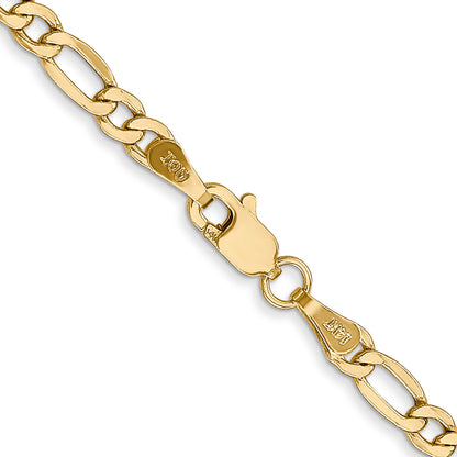 22 Inch 10k Yellow Gold 3.5mm Semi-Solid Figaro Chain Necklace