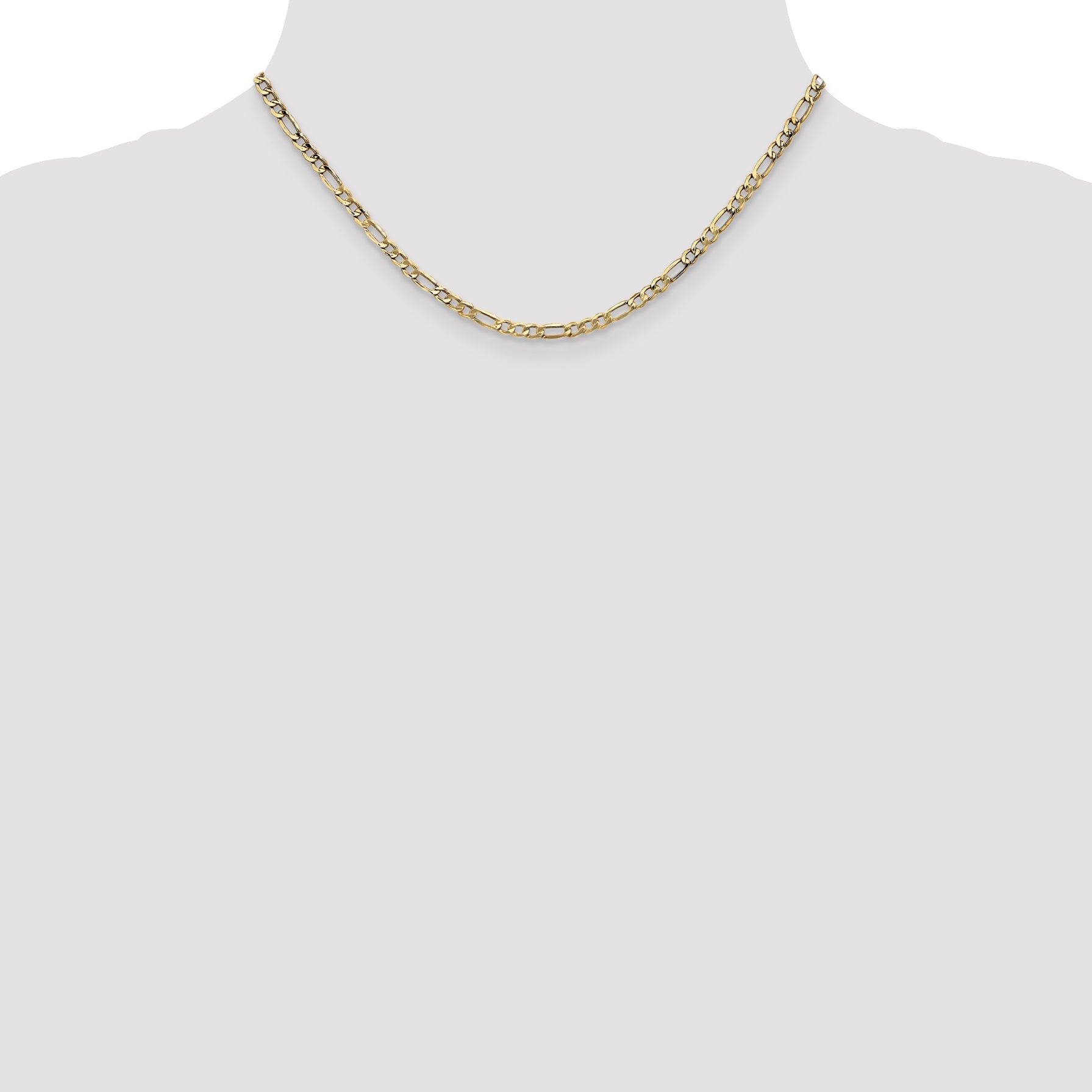 16 Inch 10k Yellow Gold 3.5mm Semi-Solid Figaro Chain Necklace