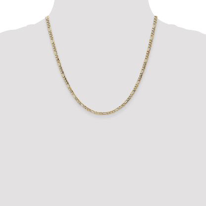 2 Inch 10k Yellow Gold 3.5mm Semi-Solid Figaro Chain Necklace