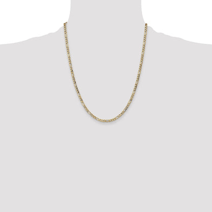 22 Inch 10k Yellow Gold 3.5mm Semi-Solid Figaro Chain Necklace