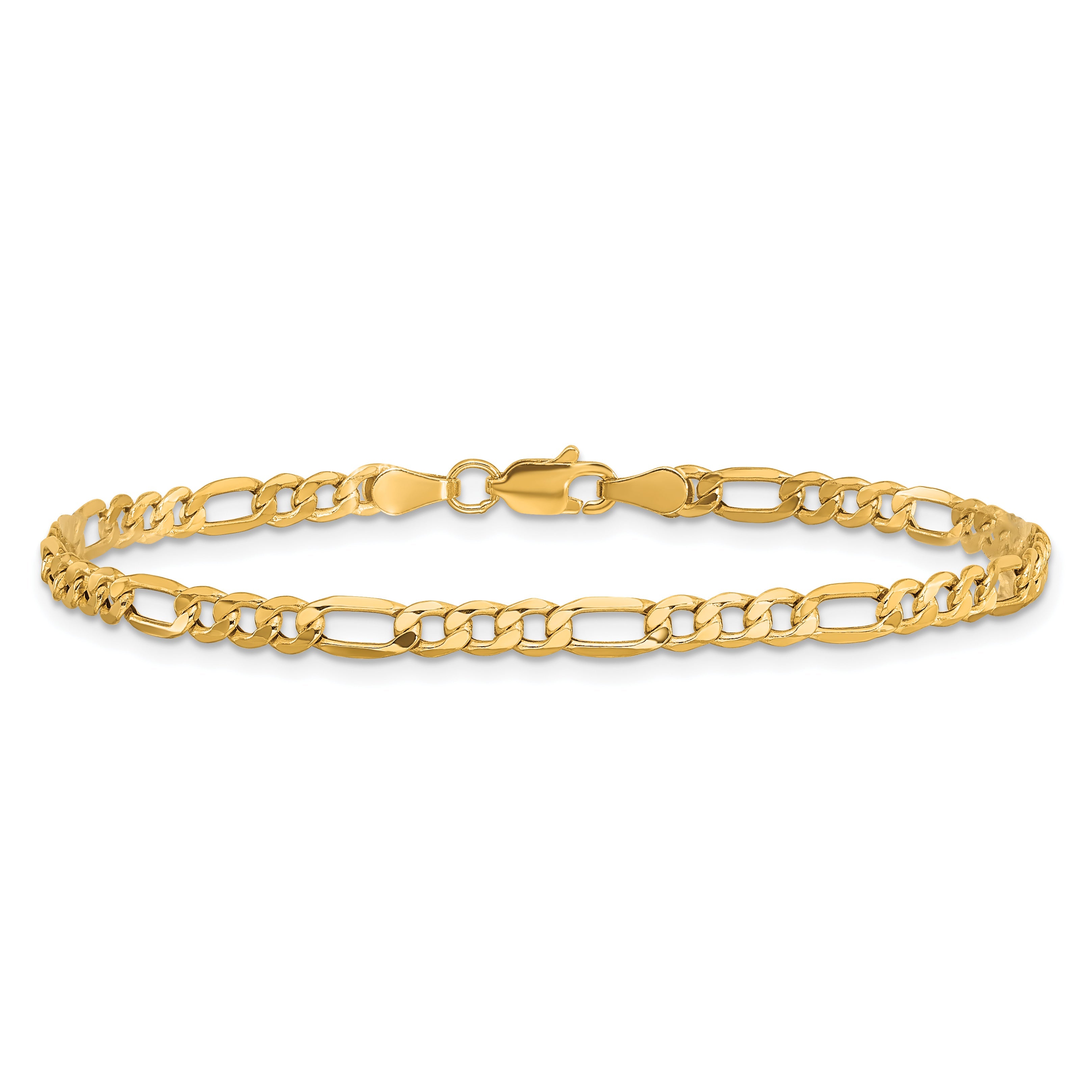 8 Inch 10k Yellow Gold 3.5mm Semi-Solid Figaro Chain Bracelet