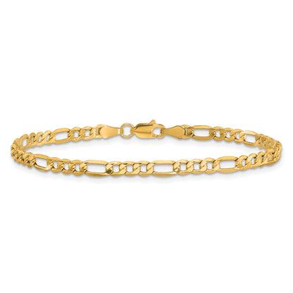 8 Inch 10k Yellow Gold 3.5mm Semi-Solid Figaro Chain Bracelet