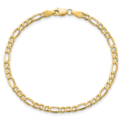 7 Inch 10k Yellow Gold 3.5mm Semi-Solid Figaro Chain Bracelet