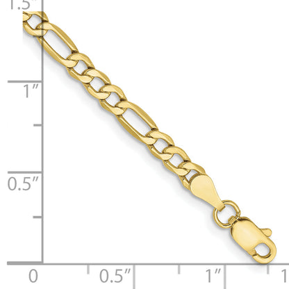 7 Inch 10k Yellow Gold 3.5mm Semi-Solid Figaro Chain Bracelet