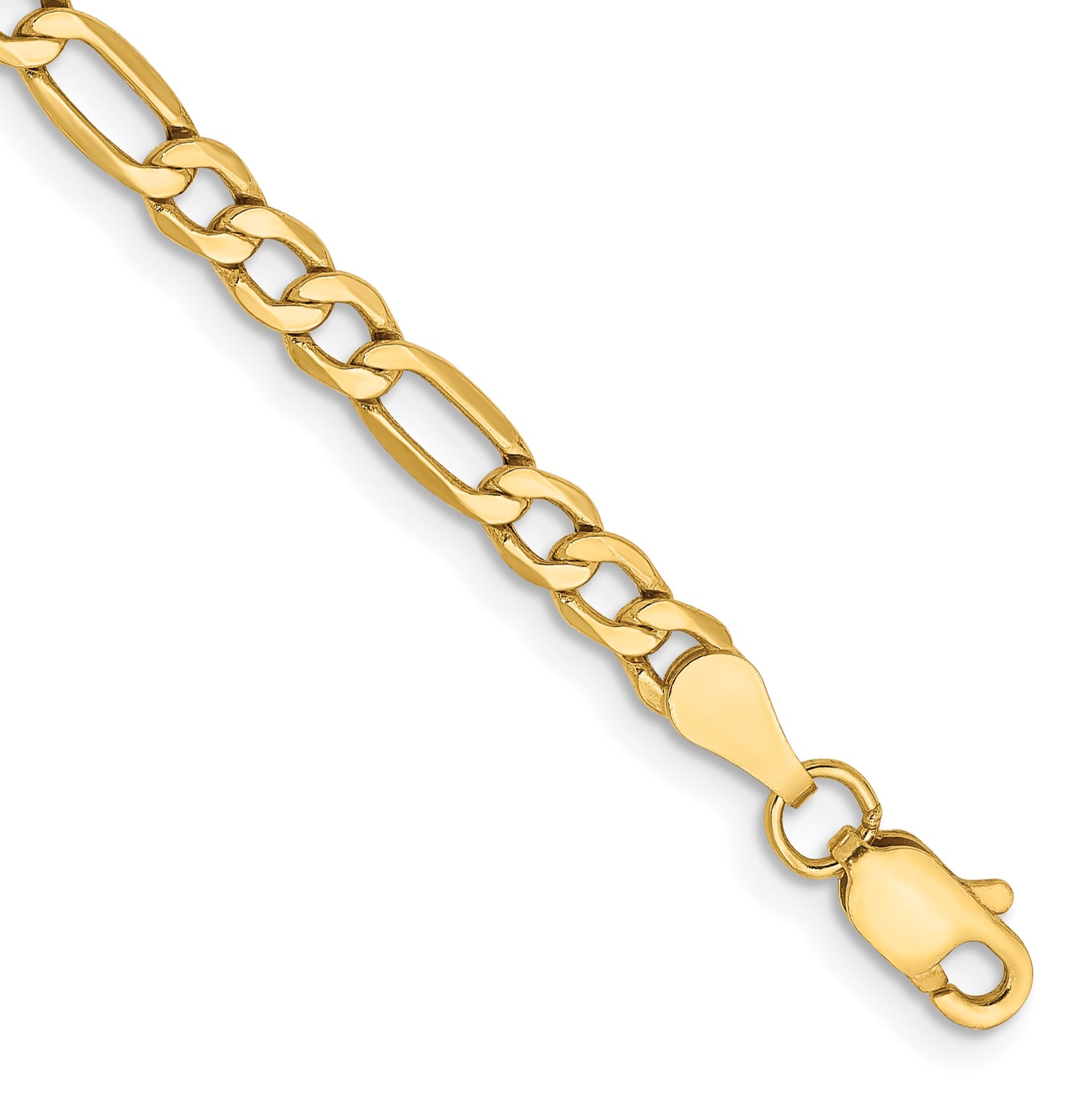 8 Inch 10k Yellow Gold 3.5mm Semi-Solid Figaro Chain Bracelet