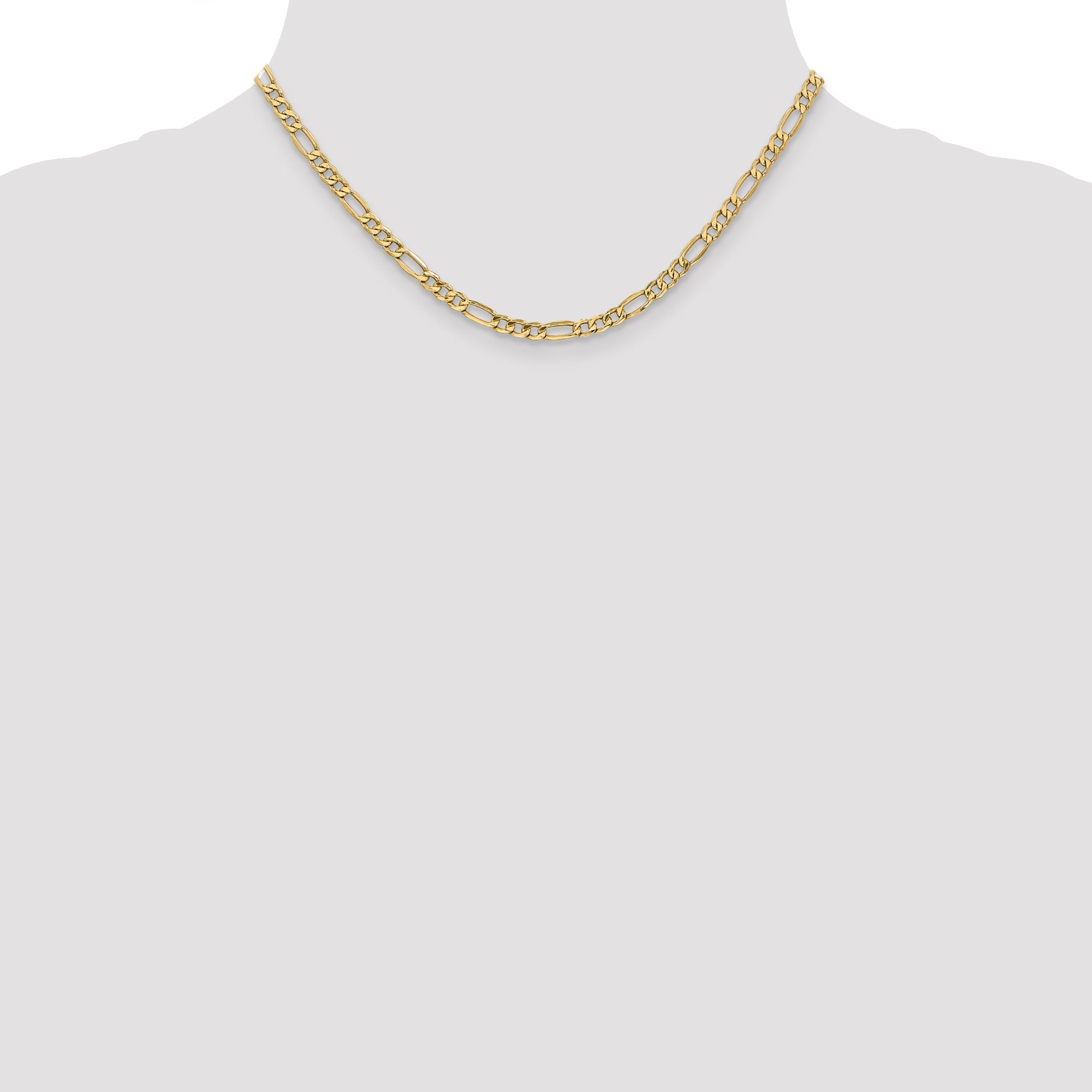 16 Inch 10k Yellow Gold 4.2mm Semi-Solid Figaro Chain Necklace
