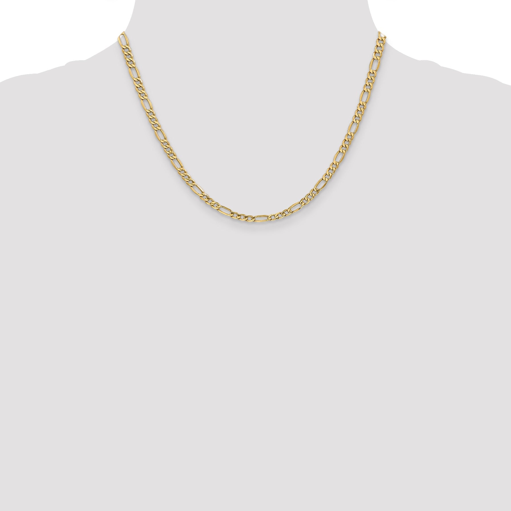 18 Inch 10k Yellow Gold 4.2mm Semi-Solid Figaro Chain Necklace