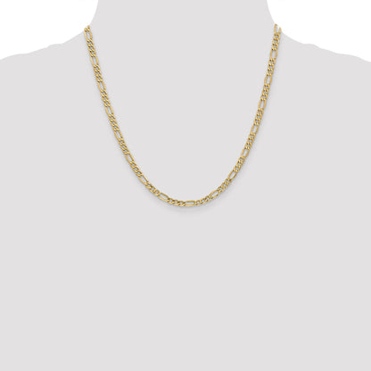 2 Inch 10k Yellow Gold 4.2mm Semi-Solid Figaro Chain Necklace