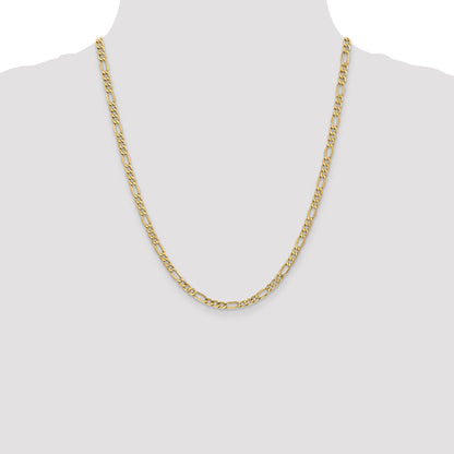 22 Inch 10k Yellow Gold 4.2mm Semi-Solid Figaro Chain Necklace