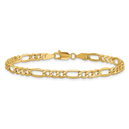 7 Inch 10k Yellow Gold 4.2mm Semi-Solid Figaro Chain Bracelet