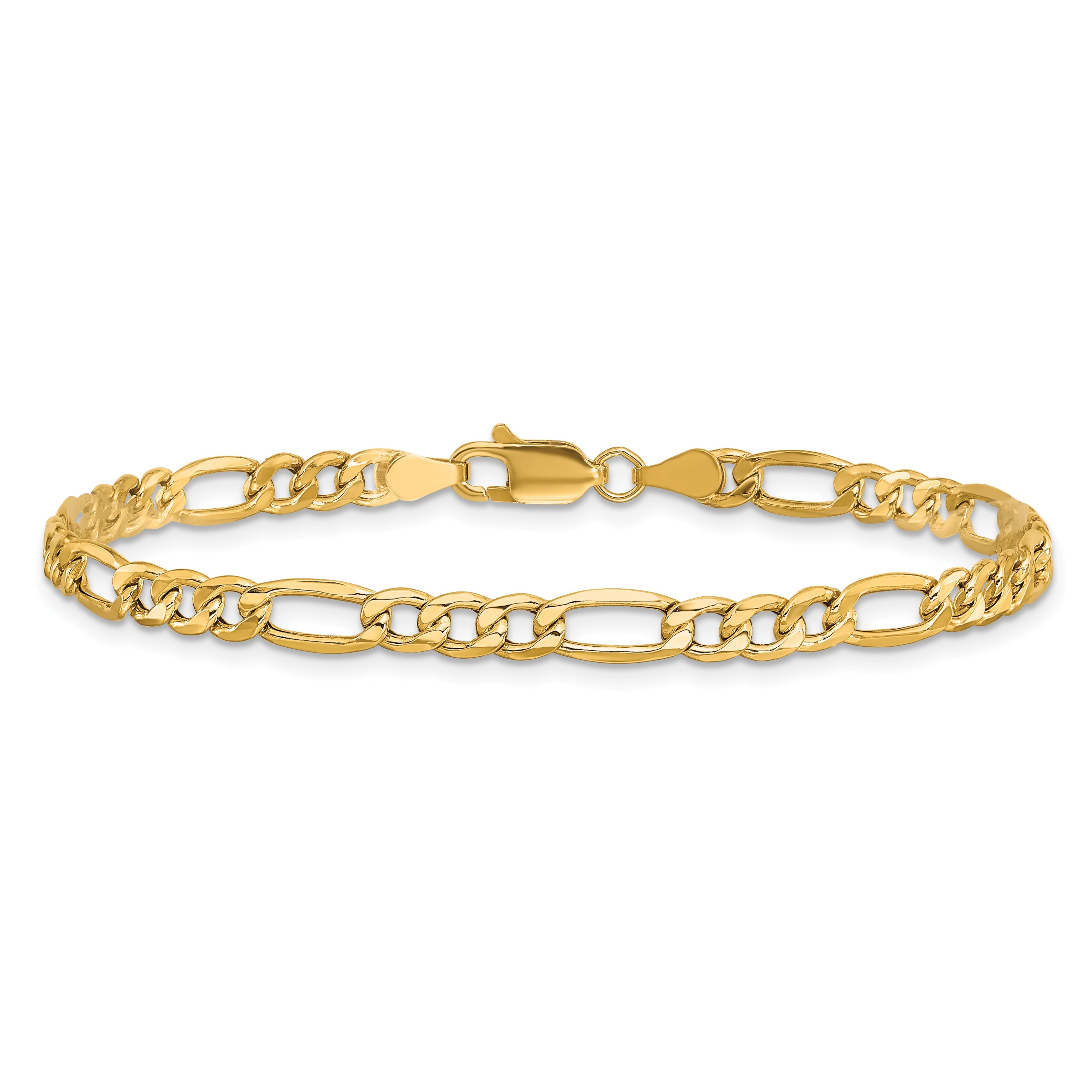 8 Inch 10k Yellow Gold 4.2mm Semi-Solid Figaro Chain Bracelet
