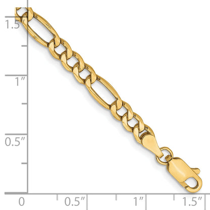 8 Inch 10k Yellow Gold 4.2mm Semi-Solid Figaro Chain Bracelet