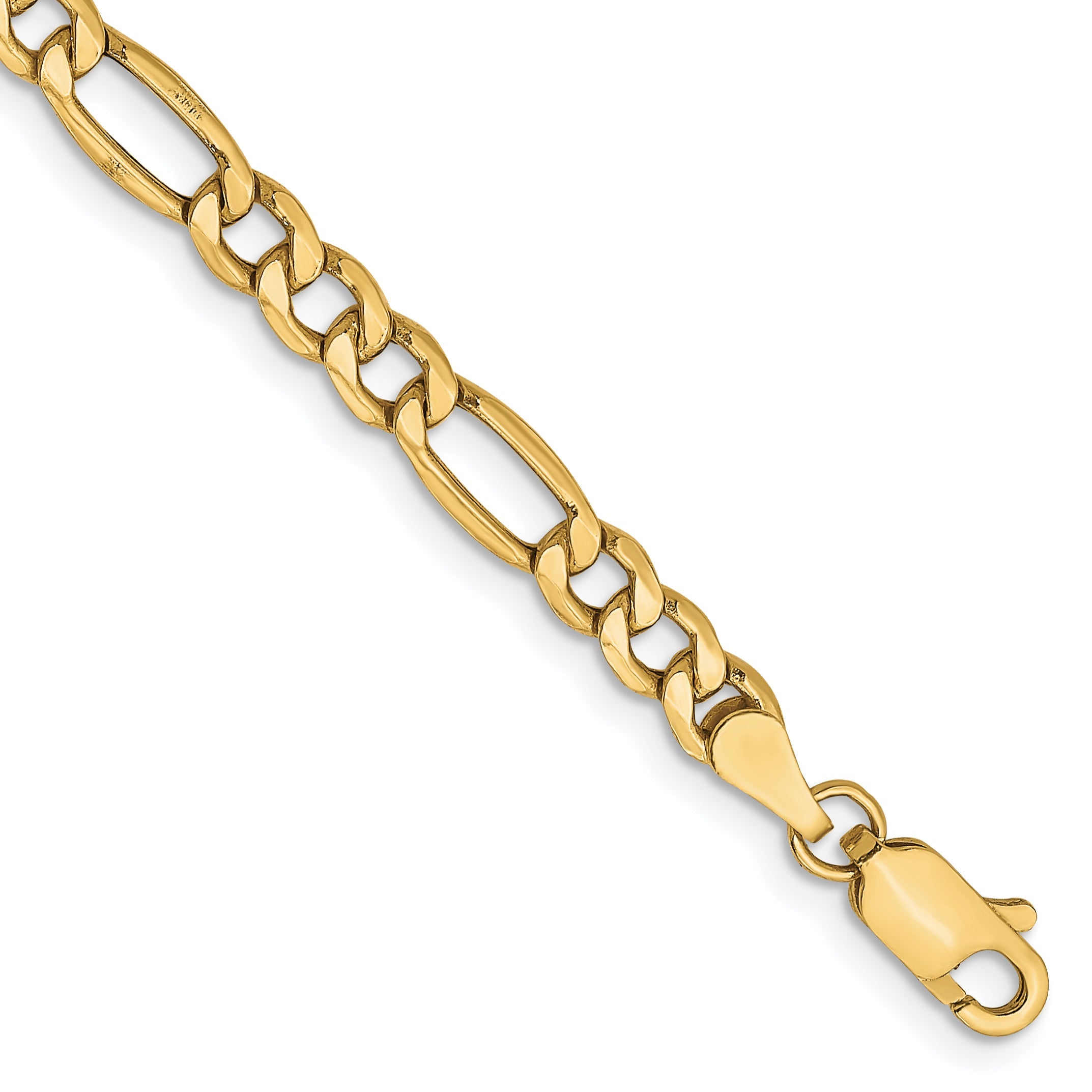 7 Inch 10k Yellow Gold 4.2mm Semi-Solid Figaro Chain Bracelet