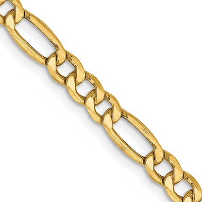 22 Inch 10k Yellow Gold 4.2mm Semi-Solid Figaro Chain Necklace